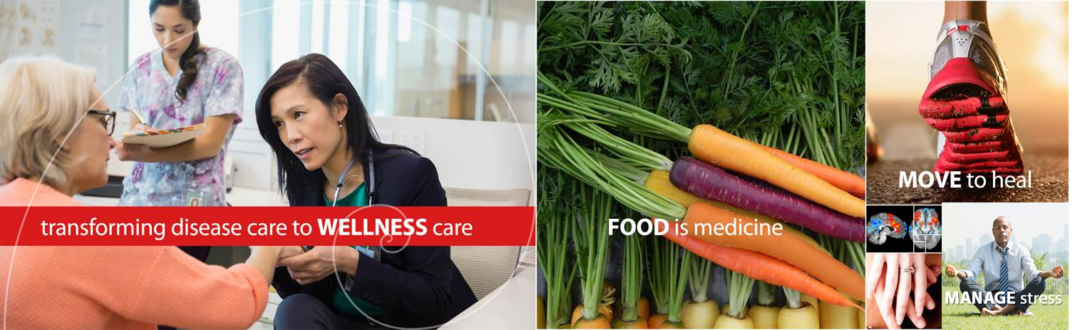 banner of wellness images, doctor with patient, healthy food